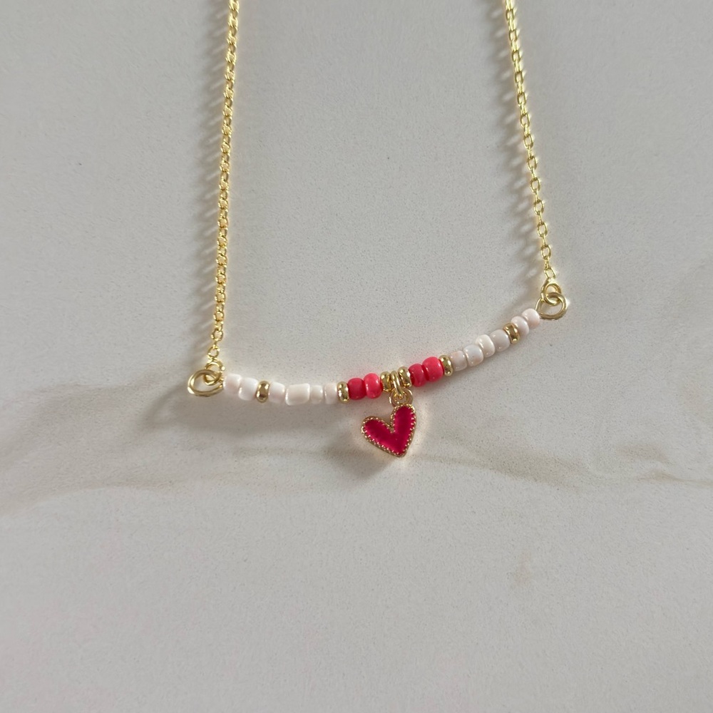 Gold and bright pink Heart Pendant Necklace